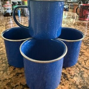 Set of‎ 4 Cobalt Blue Speckled Enamel Mugs